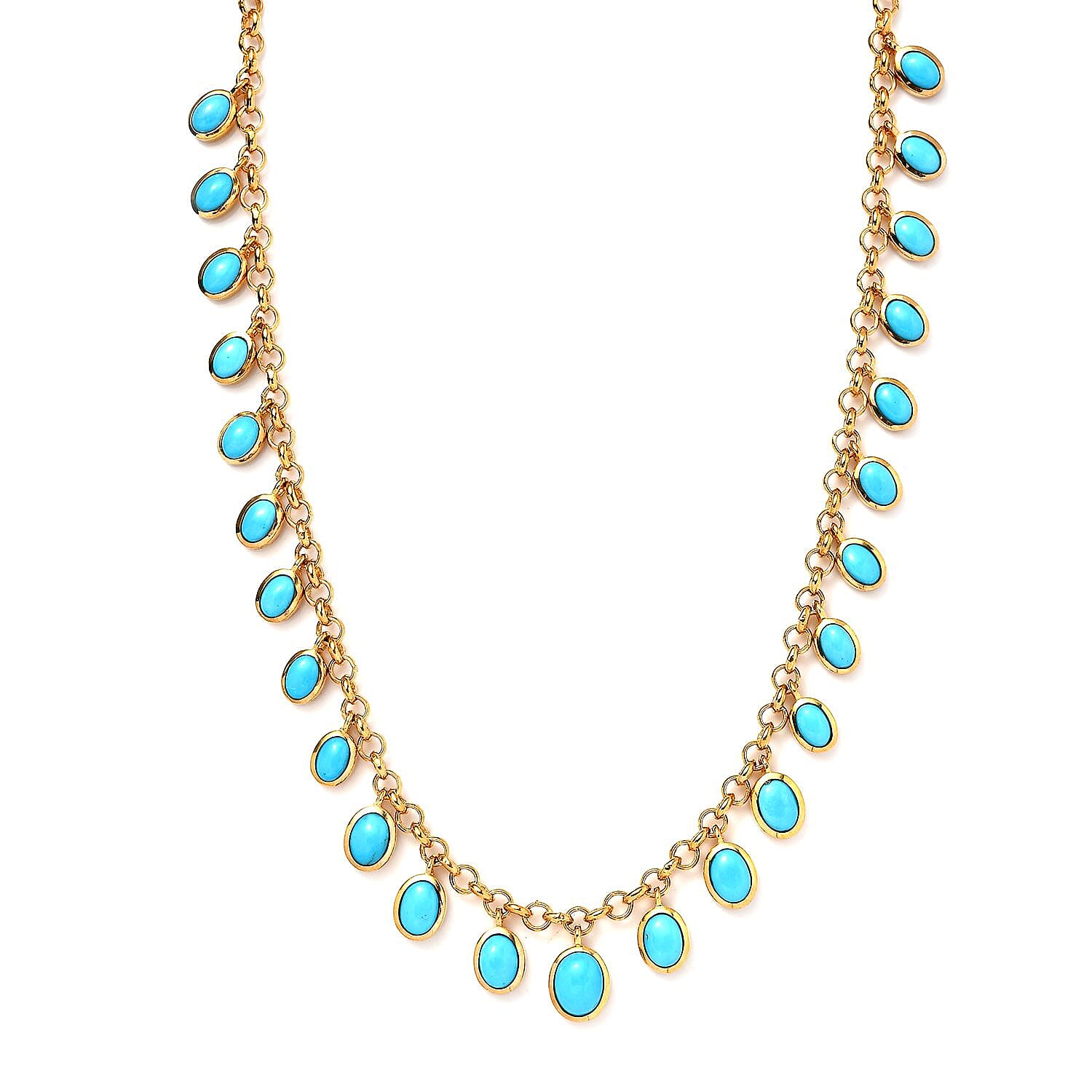 Premium Sleeping Beauty Turquoise Necklace 18-20 Inches in Vermeil Yellow Gold Over Sterling Silver 14.15 ctw