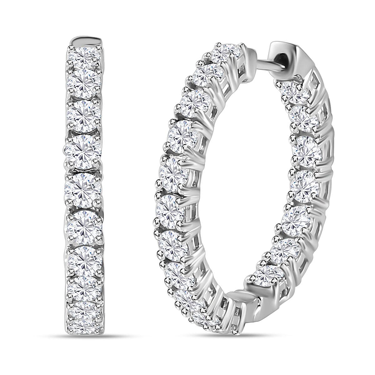 Doorbuster Moissanite Inside Out Hoop Earrings in Platinum Over Sterling Silver 3.75 ctw