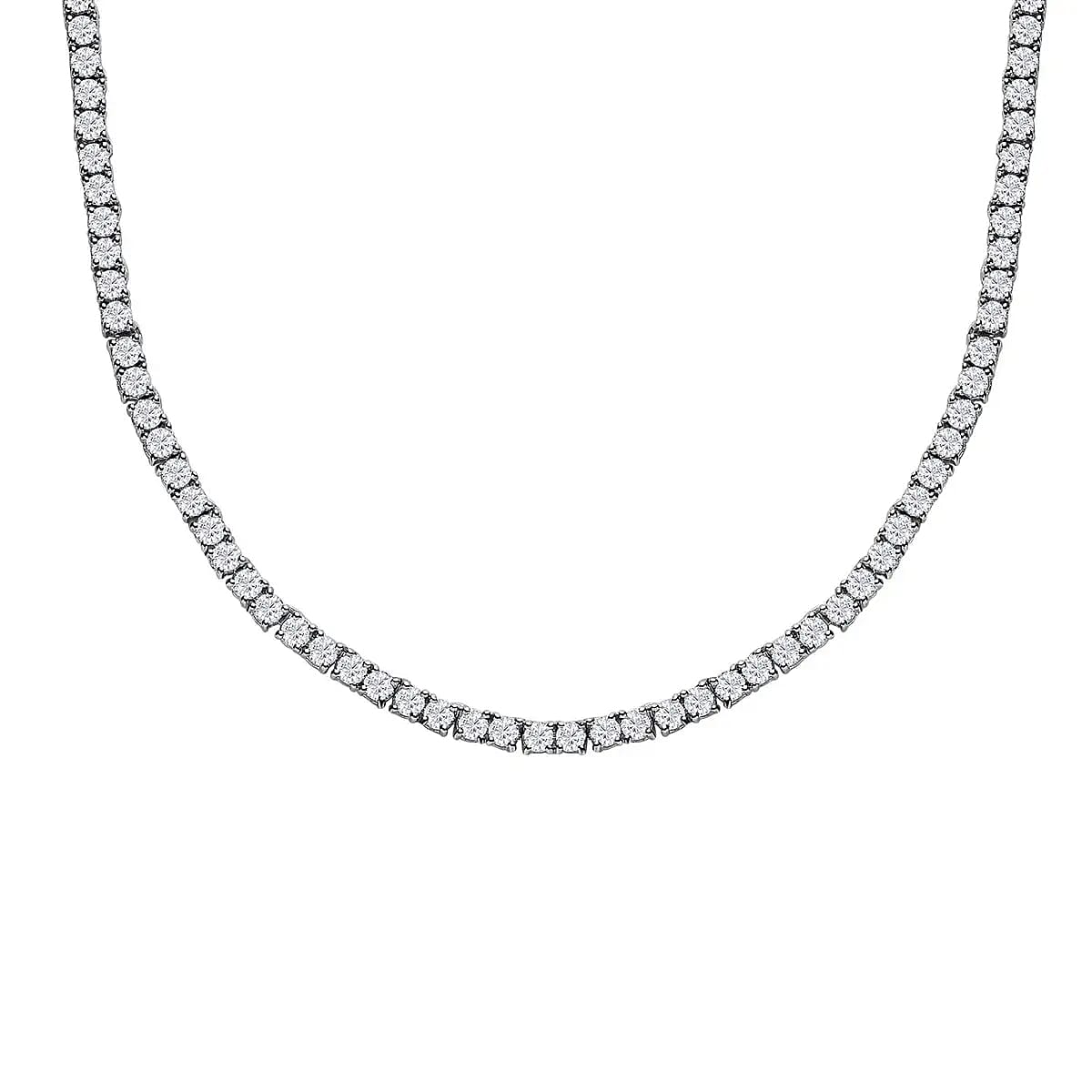 Doorbuster Moissanite Tennis Necklace 18 Inches in Platinum Over Sterling Silver 14.60 ctw (Del. in 5-7 Days)