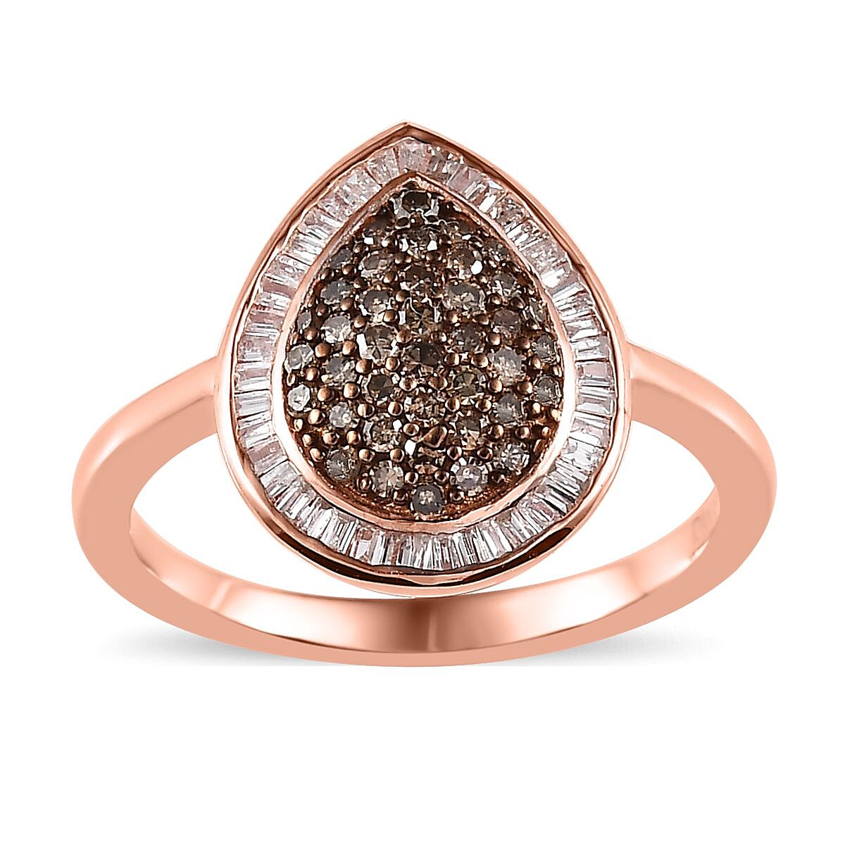 Doorbuster Natural Champagne and White Diamond Halo Ring in Vermeil Rose Gold Over Sterling Silver 0.50 ctw
