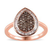 Doorbuster Natural Champagne and White Diamond Halo Ring in Vermeil Rose Gold Over Sterling Silver 0.50 ctw