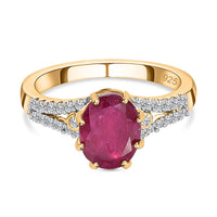 Niassa Ruby (FF) and White Zircon Ring in 18K Vermeil YG Over Sterling Silver (Size 11.5) 3.38 ctw