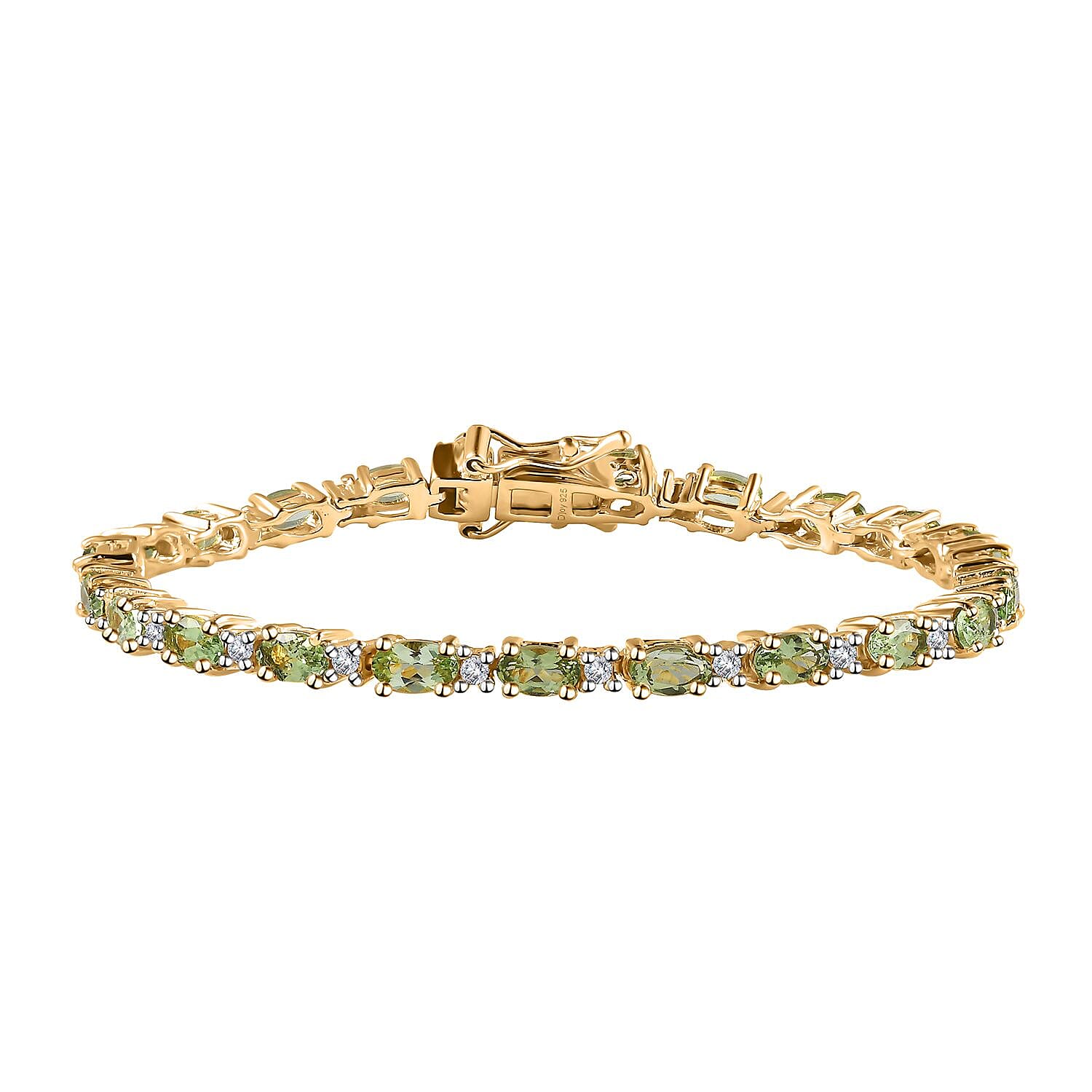 Premium Natural Calabar Green Tourmaline and White Zircon Bracelet in Vermeil Yellow Gold Over Sterling Silver (6.50 In) 6.00 ctw