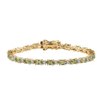 Premium Natural Calabar Green Tourmaline and White Zircon Bracelet in Vermeil Yellow Gold Over Sterling Silver (6.50 In) 6.00 ctw