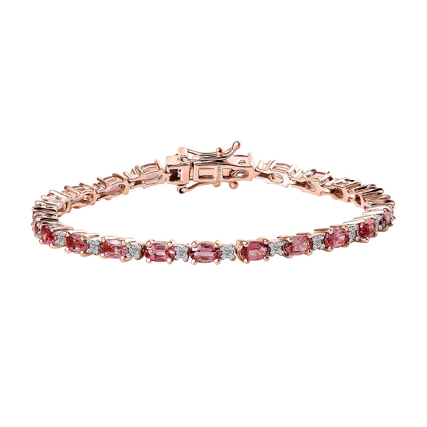 Premium Natural Calabar Pink Tourmaline, White Zircon Bracelet in Vermeil RG Over Sterling Silver (6.50 In) 6.00 ctw
