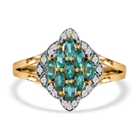 AAA Kagem Zambian Emerald and White Zircon 0.86 ctw Ring in Vermeil Yellow Gold Over Sterling Silver (Size 9)