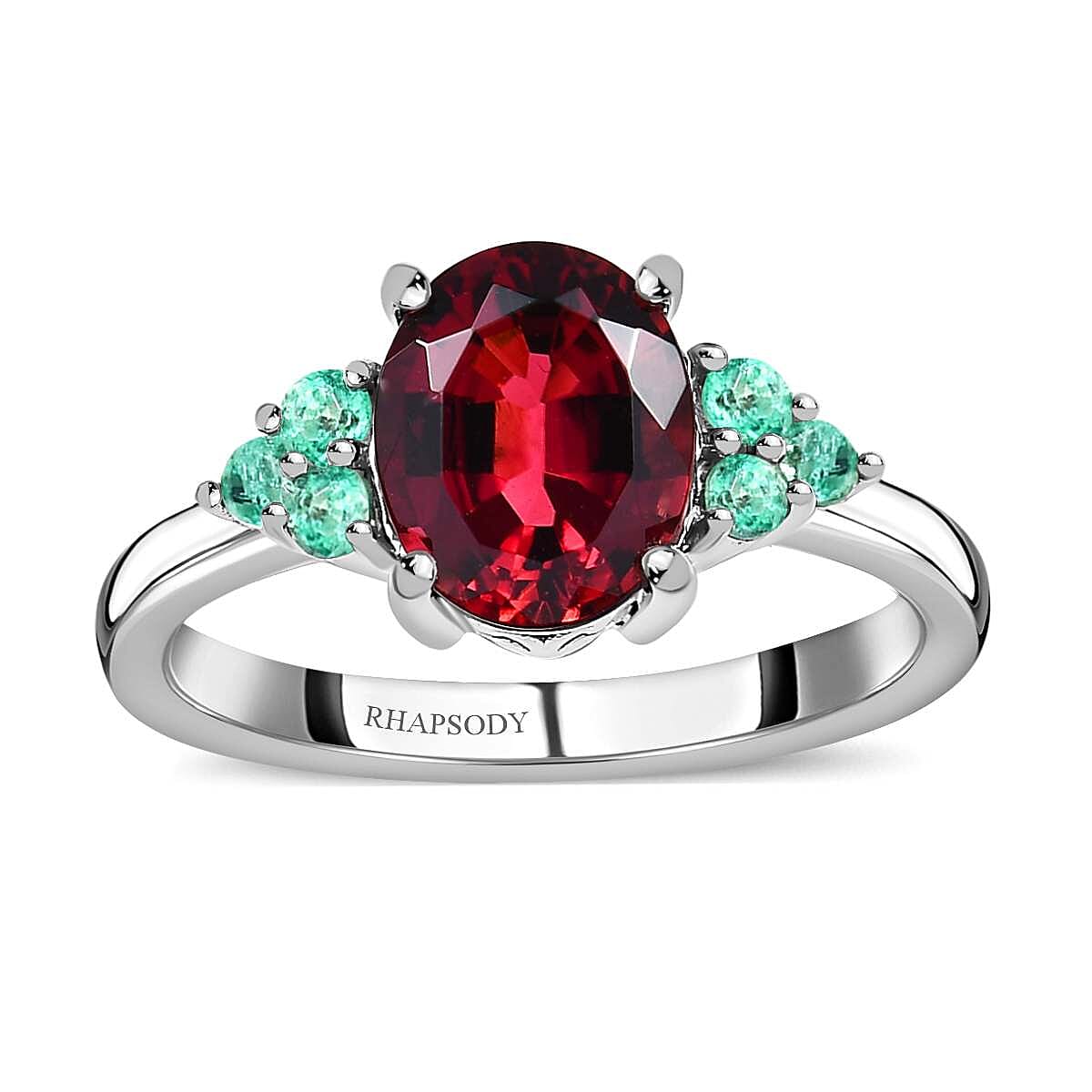 Certified Rhapsody 950 Platinum AAAA Ouro Fino Rubellite and AAAA Boyaca Colombian Emerald Ring (Size 6.0) 4.90 Grams 2.10 ctw