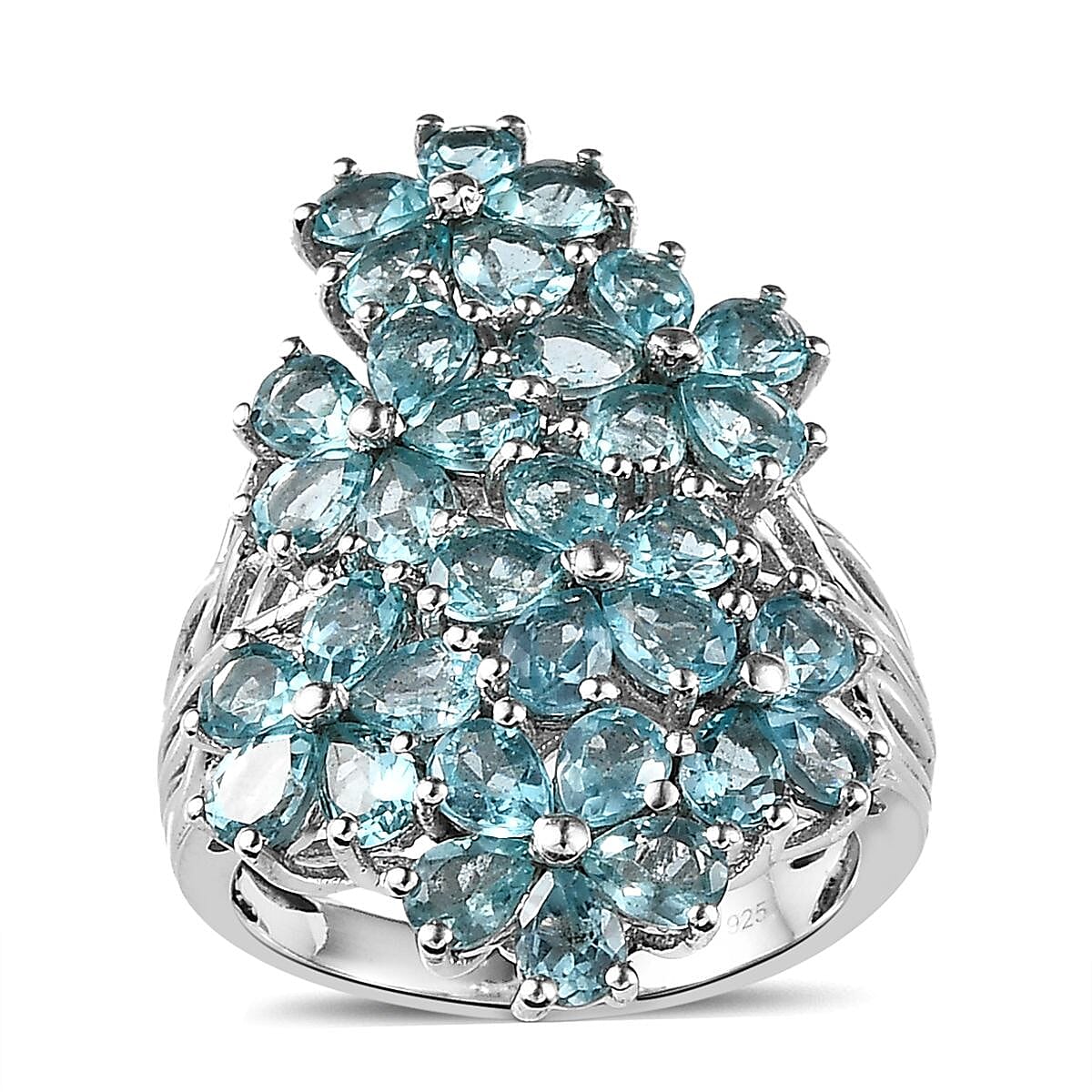 Betroka Blue Apatite Floral Ring in Platinum Over Sterling Silver (Size 7.0) 5.40 ctw