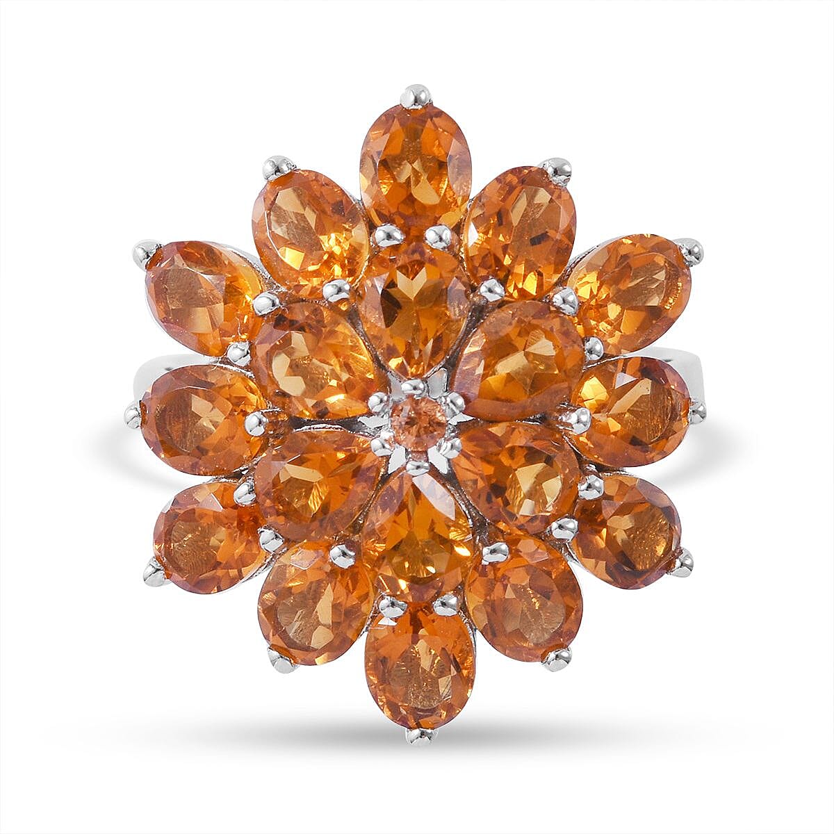 Santa Ana Madeira Citrine and Madagascar Yellow Sapphire Floral Ring in Platinum Over Sterling Silver (Size 10.0) 5.50 ctw