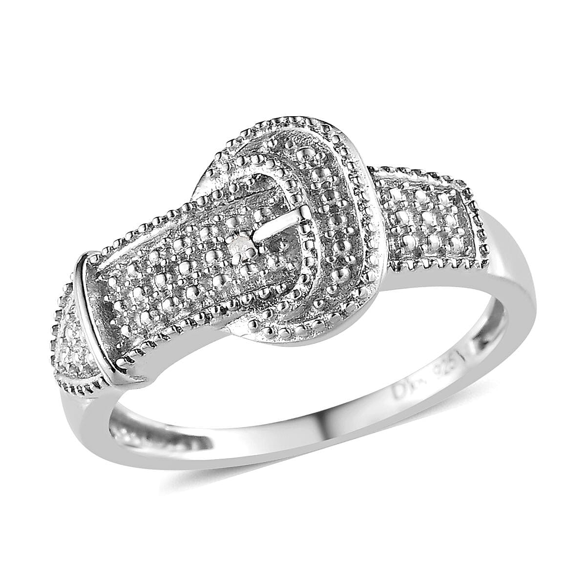 White Diamond Accent Buckle Ring in Platinum Over Sterling Silver (Size 10.0)