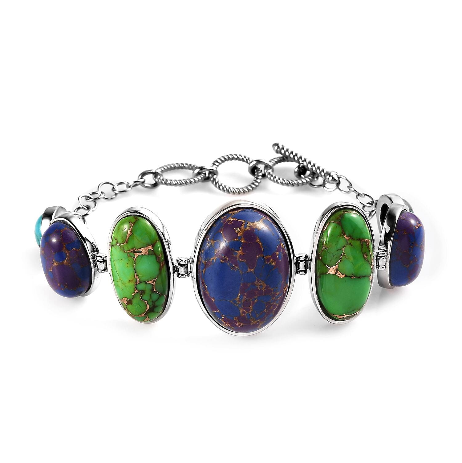 Multi Turquoise Bracelet in Stainless Steel (7.25 In) 58.00 ctw