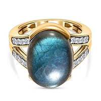 Malagasy Labradorite and White Zircon 11.28 ctw Ring in Vermeil Yellow Gold Over Sterling Silver (Size 10)