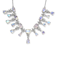 GP Celestial Dreams Collection Premium Rainbow Moonstone and White Zircon Necklace 18-20 Inches in Platinum Over Sterling Silver 20.00 ctw