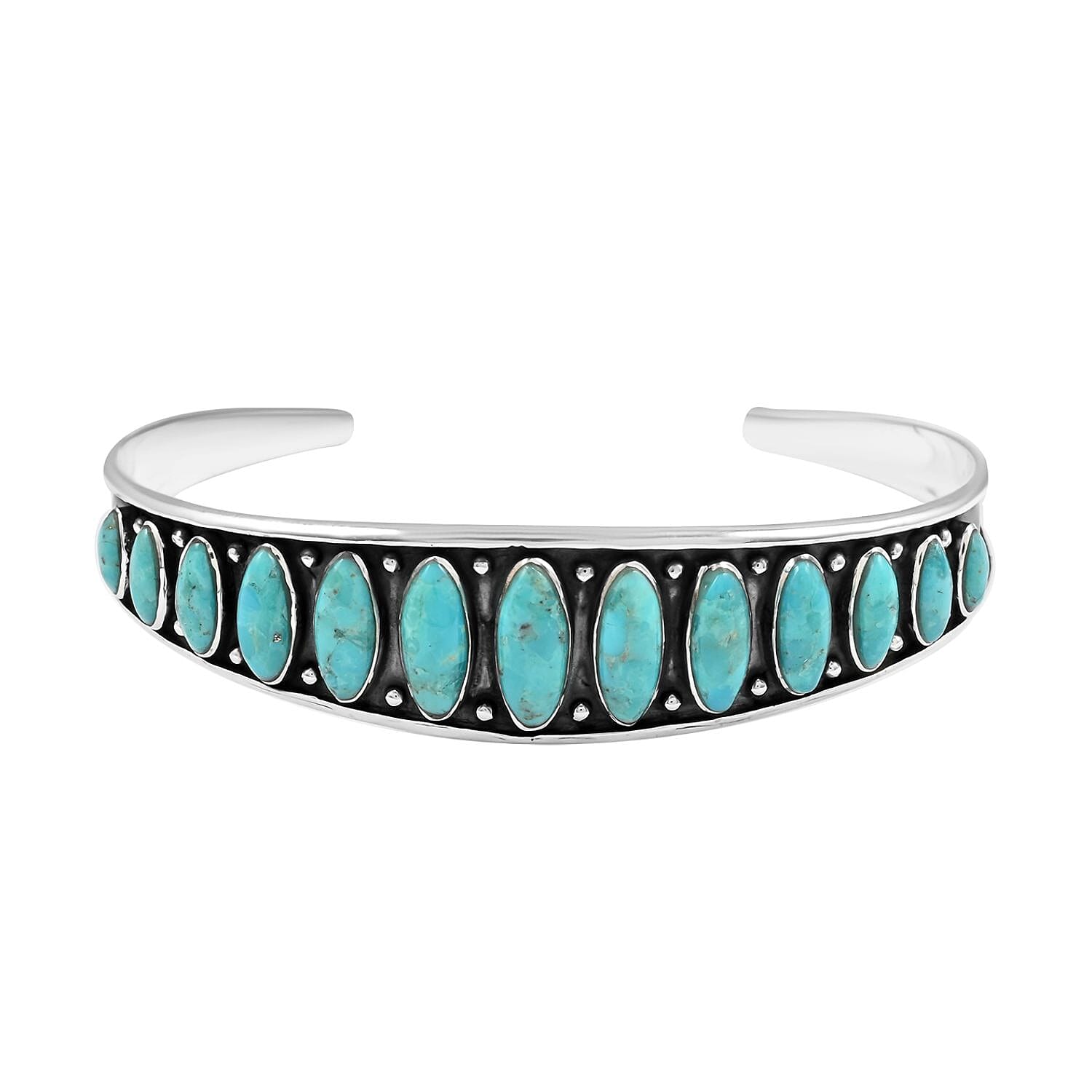 Santa Fe Style Turquoise Cuff Bracelet in Sterling Silver (Adjustable) 6.50 ctw