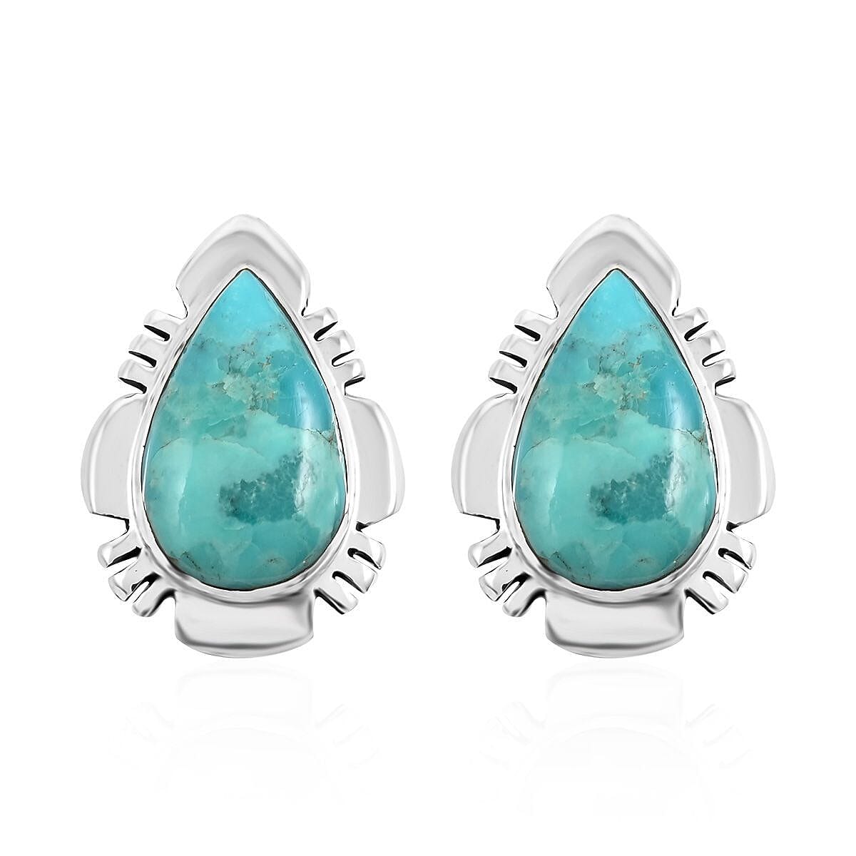 Santa Fe Style Turquoise Earrings in Sterling Silver 1.25 ctw
