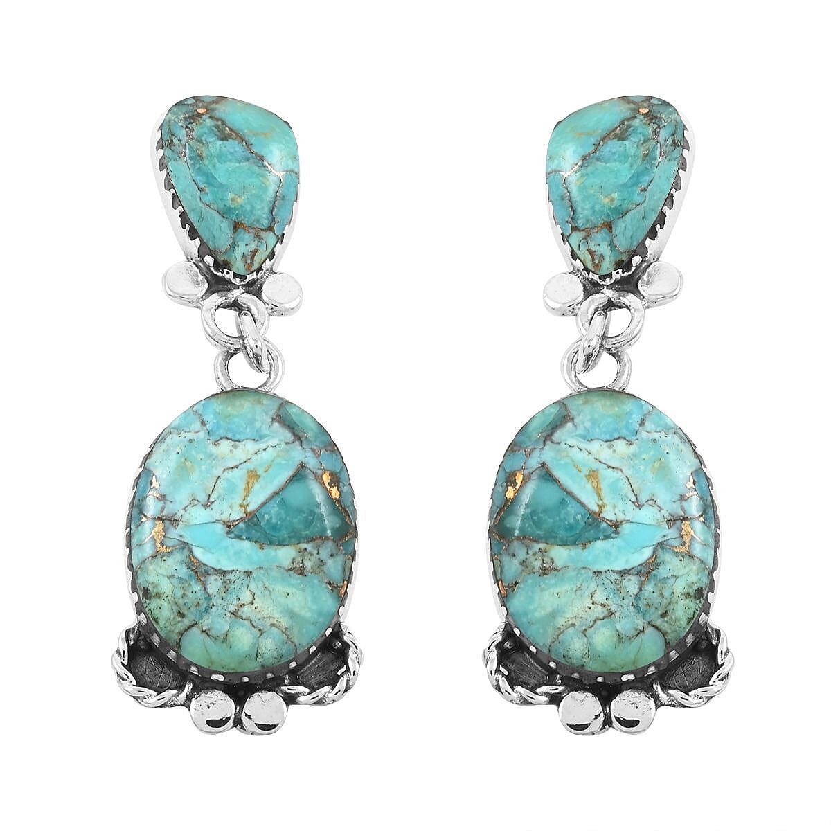 Santa Fe Style Turquoise Dangle Earrings in Sterling Silver 2.10 ctw