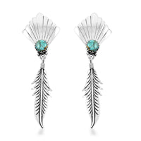 Santa Fe Style Turquoise Feather Earrings in Sterling Silver 0.75 ctw