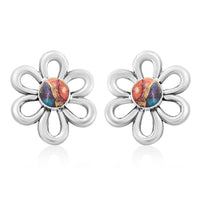 Santa Fe Style Multi Gemstone Floral Earrings in Sterling Silver 0.75 ctw