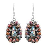 Santa Fe Style Multi Gemstone Fish Hook Earrings in Sterling Silver 4.50 ctw