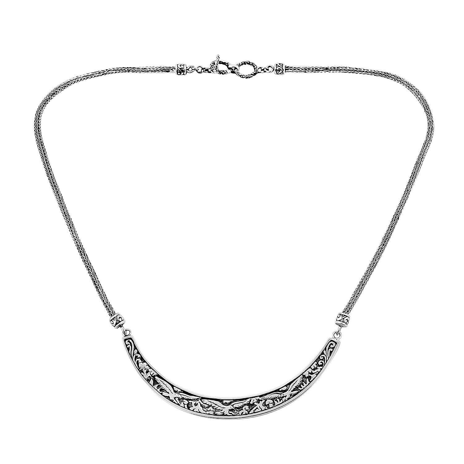 TLV Bali Legacy Sterling Silver Engraved Eagle Tulang Naga Necklace (18 Inches) (29.90 g)