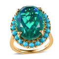 Peacock Quartz (Triplet) and Sleeping Beauty Turquoise Halo Ring in Vermeil Yellow Gold Over Sterling Silver (Size 8.0) 16.15 ctw - Sticky add to cart bar