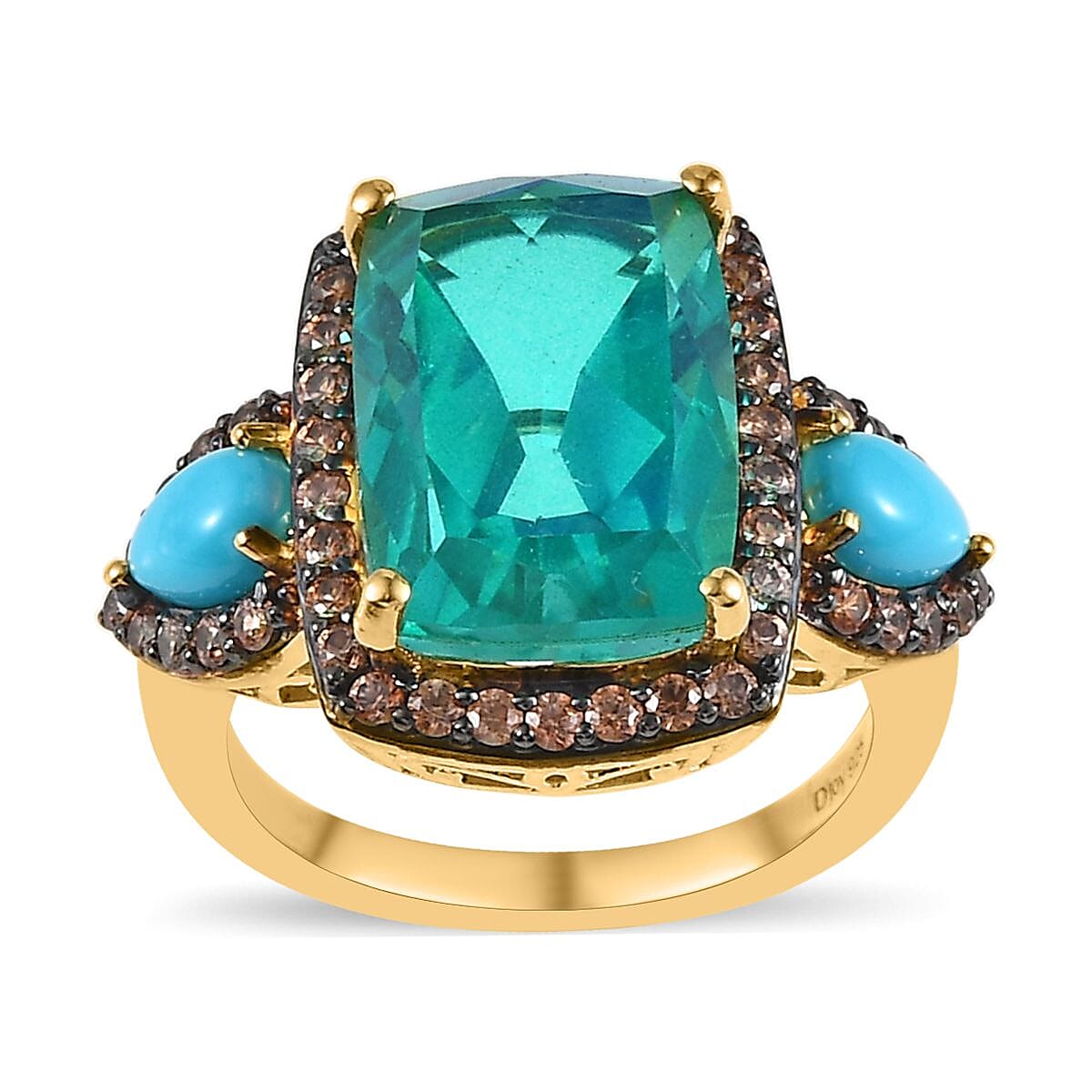 Peacock Quartz (Triplet) and Multi Gemstone Halo Ring in Vermeil Yellow Gold Over Sterling Silver 9.90 ctw