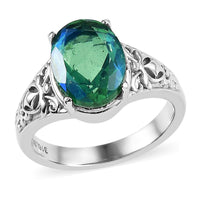 Peacock Quartz (Triplet) Solitaire Ring in Stainless Steel 2.85 ctw