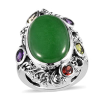 Green Jade (D) and Multi Gemstone Ring in Sterling Silver (Size 10.0) 12.60 ctw