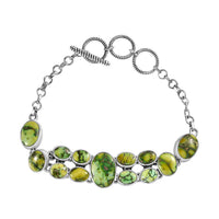 D'Joy Artisan Crafted Sonoran Gold Turquoise Toggle Clasp Bracelet in Black Oxidized Sterling Silver (7.25-8.50In) 21.15 ctw