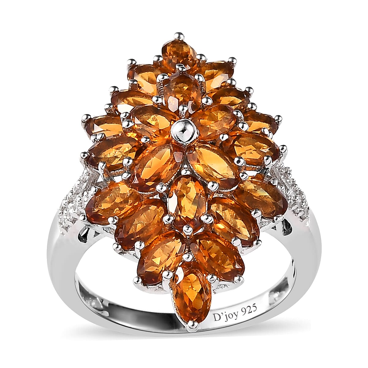 Santa Ana Madeira Citrine and White Zircon Floral Spray Ring in Platinum Over Sterling Silver (Size 10.0) 5.15 ctw