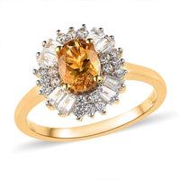 Premium Brazilian Heliodor and White Zircon Sunflower Ring in Vermeil Yellow Gold Over Sterling Silver (Size 10.0) 1.80 ctw