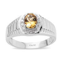 Premium Brazilian Heliodor, Moissanite Men's Ring in Platinum Over Sterling Silver (Size 10.0) 1.85 ctw