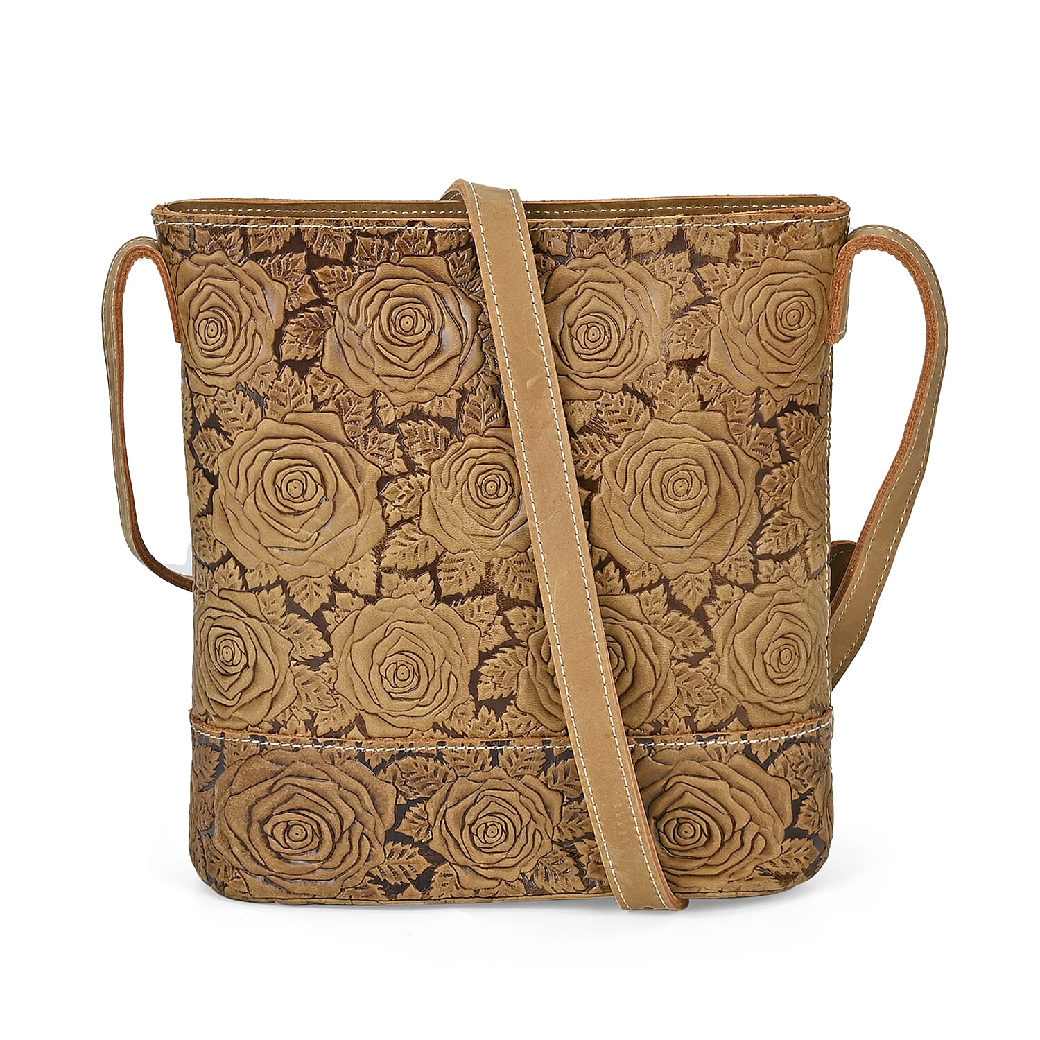 Retro Noble Handbag Collection Khaki Genuine Leather Crossbody Bag (9.84"x3.15"x7.87") with 47 Inch Shoulder Strap