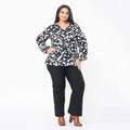 Tamsy Black Floral Full Sleeve Blouse with Elastic on Sleeve Opening - One Size Fits Most - Sticky add to cart bar