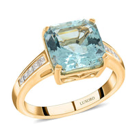 Luxoro 14K Yellow Gold Asscher Cut AAA Santa Maria Aquamarine and I2 Diamond Ring 3.40 ctw