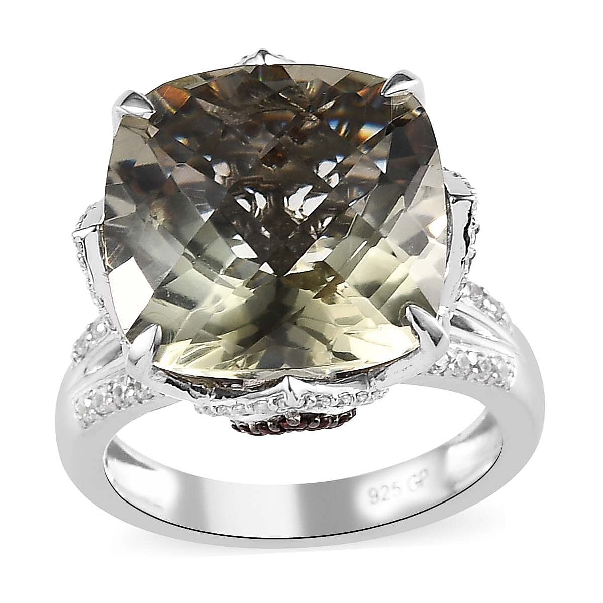 GP AAA Montezuma Prasiolite and Multi Gemstone Ring in Platinum Over Sterling Silver (Size 10.0) 12.00 ctw