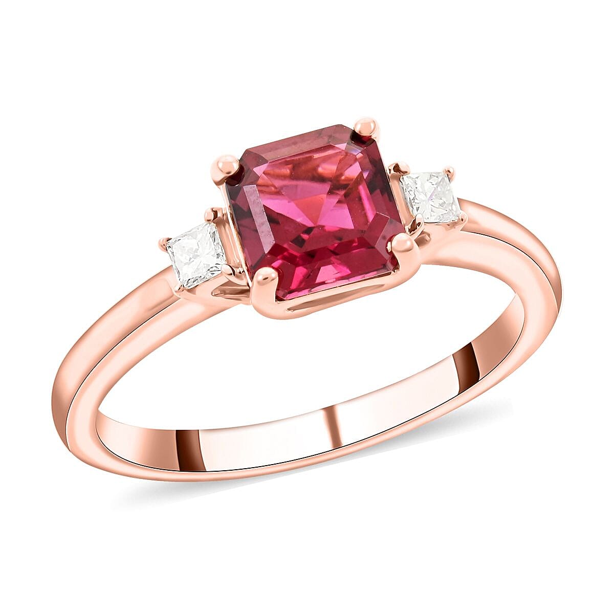 Certified & Appraised Iliana 18K Rose Gold AAA Asscher Cut Ouro Fino Rubellite and G-H I2 Diamond Ring 1.40 ctw