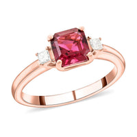 Certified & Appraised Iliana 18K Rose Gold AAA Asscher Cut Ouro Fino Rubellite and G-H I2 Diamond Ring 1.40 ctw