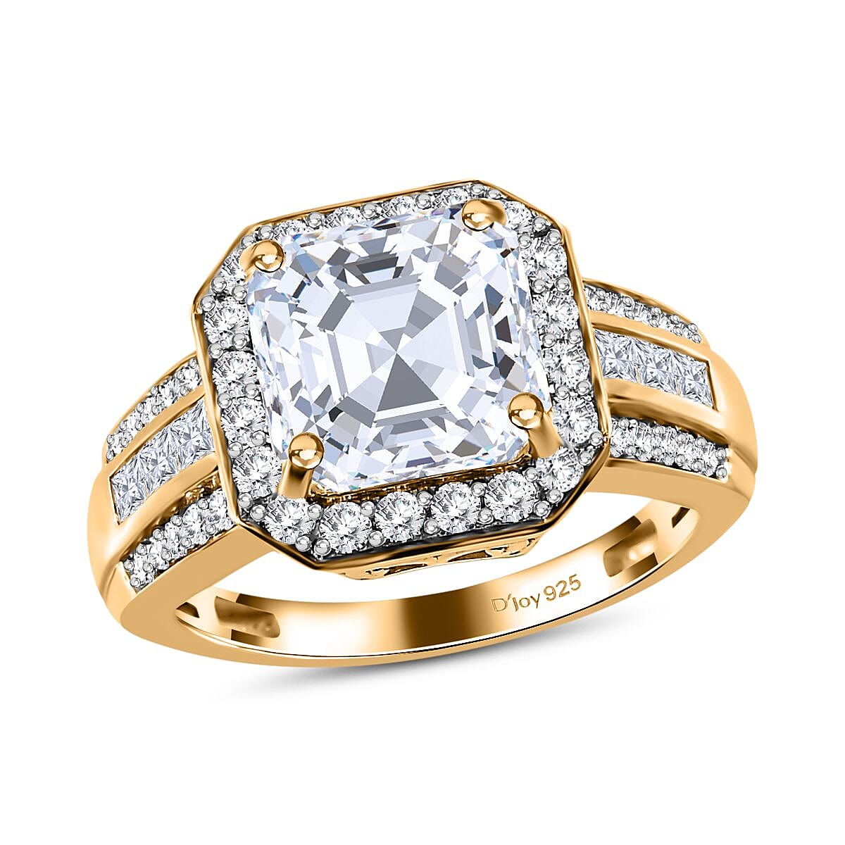 Asscher Cut Moissanite Ring in Vermeil Yellow Gold Over Sterling Silver (Size 10.0) 4.50 ctw