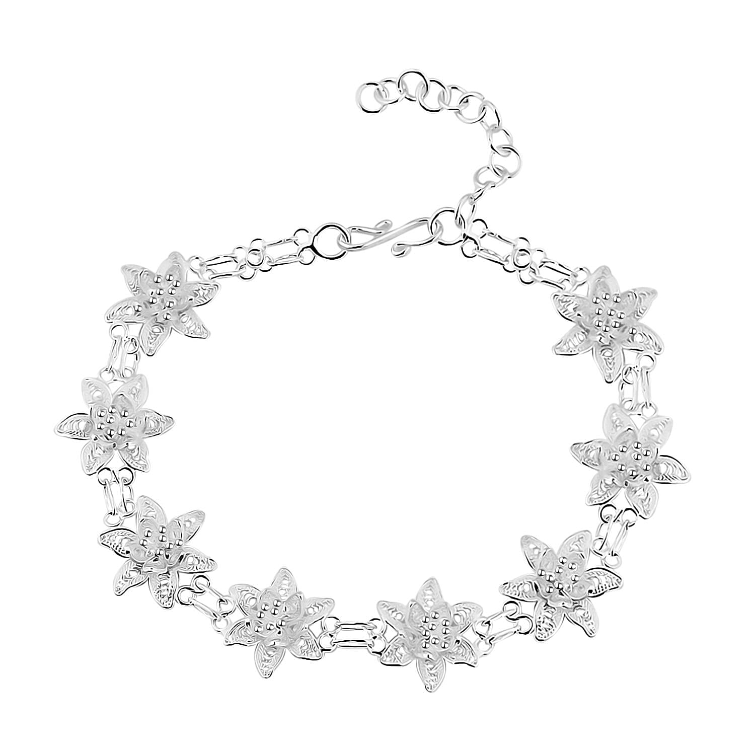 Artistry Tarakashi Collection Sterling Silver Floral Bracelet (7.25-9.0In) 8.90 Grams