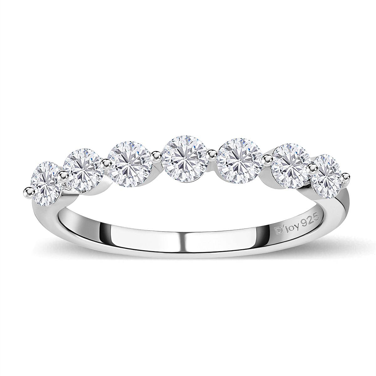 Moissanite 7 Stone Ring in Platinum Over Sterling Silver (Size 10.0) 0.75 ctw