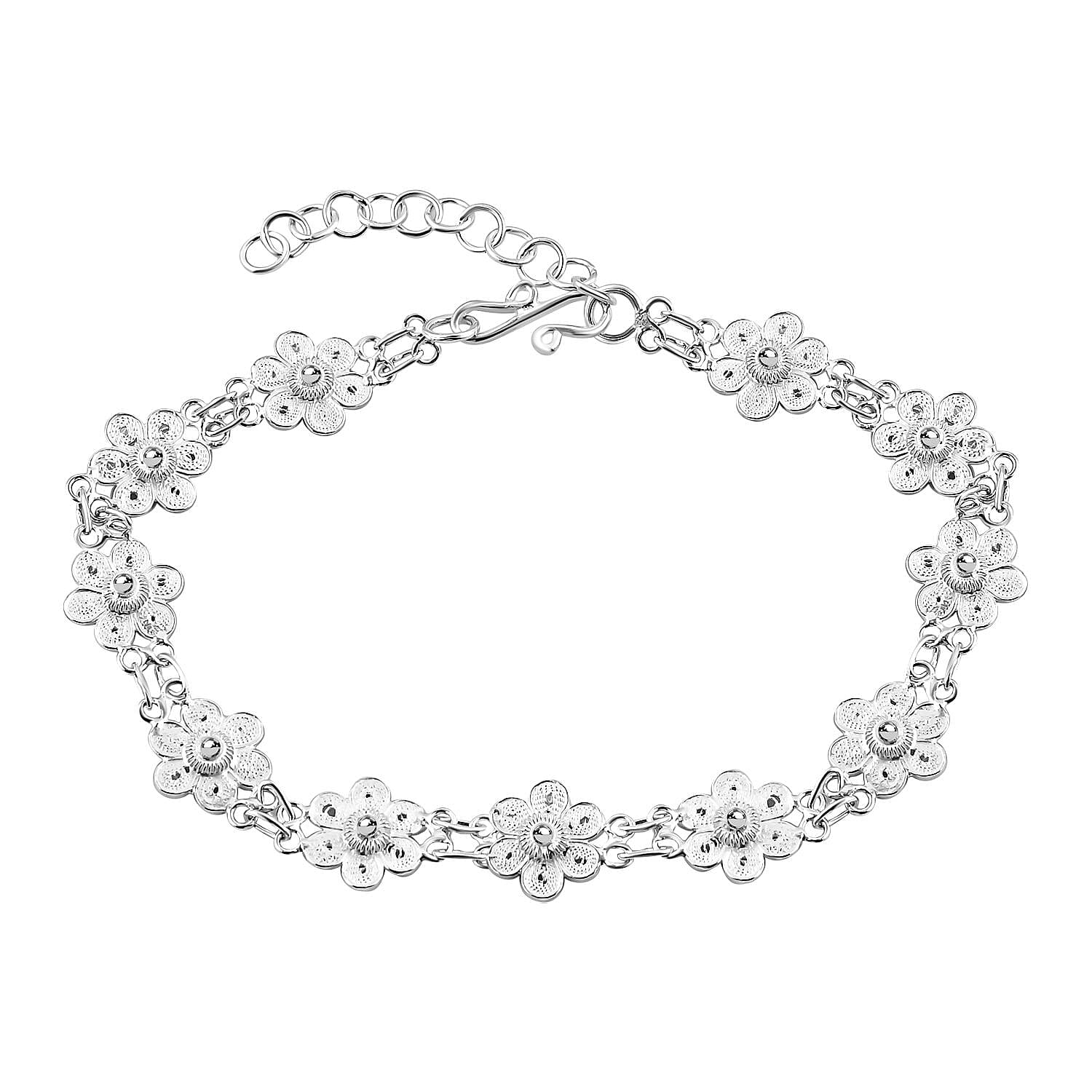 Bali Legacy Sterling Silver Floral Bracelet (7.25 In) 7.35 Grams