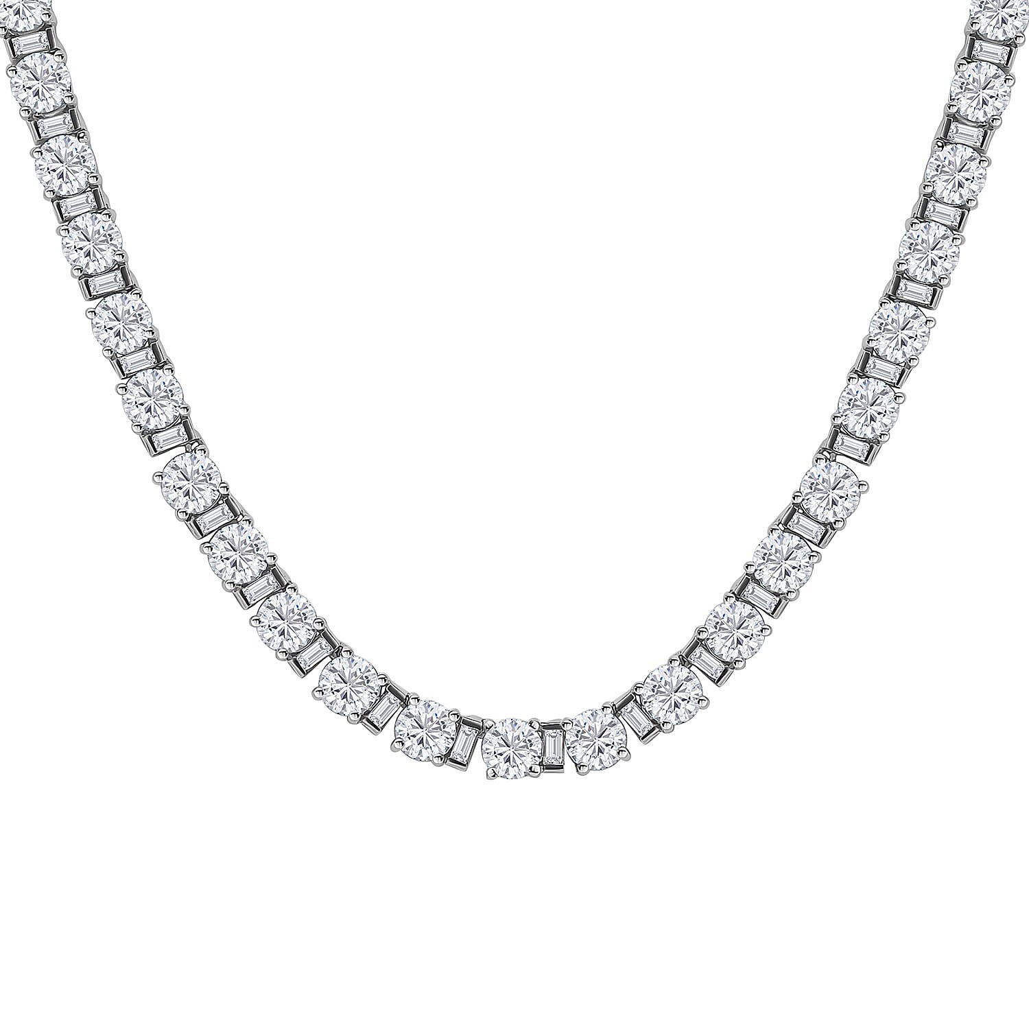 TLV Moissanite  Row Necklace (18 Inches) in Platinum Over Sterling Silver