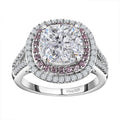 Moissanite and Madagascar Pink Sapphire Double Halo Ring in Platinum Over Sterling Silver (Size 10.0) 4.75 ctw - Sticky add to cart bar