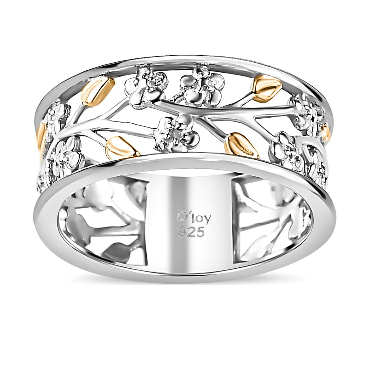 White Diamond Accent Floral Ring in 14K YG Over Sterling Silver (Size 10.0)