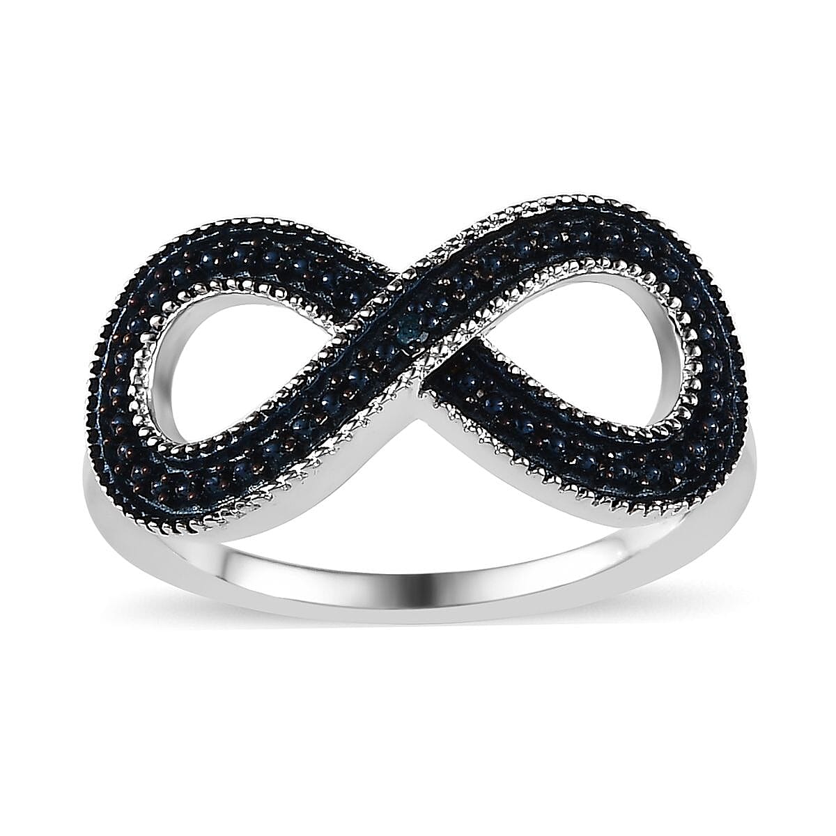 Blue Diamond Infinity Ring in Platinum Over Sterling Silver (Size 10.0)
