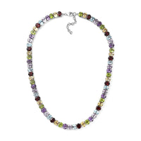 Multi Gemstone Necklace 20-22 Inches in Platinum Over Sterling Silver 86.10 ctw