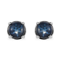 Blue Star Sapphire (DF) Solitaire Stud Earrings in Platinum Over Sterling Silver 2.90 ctw