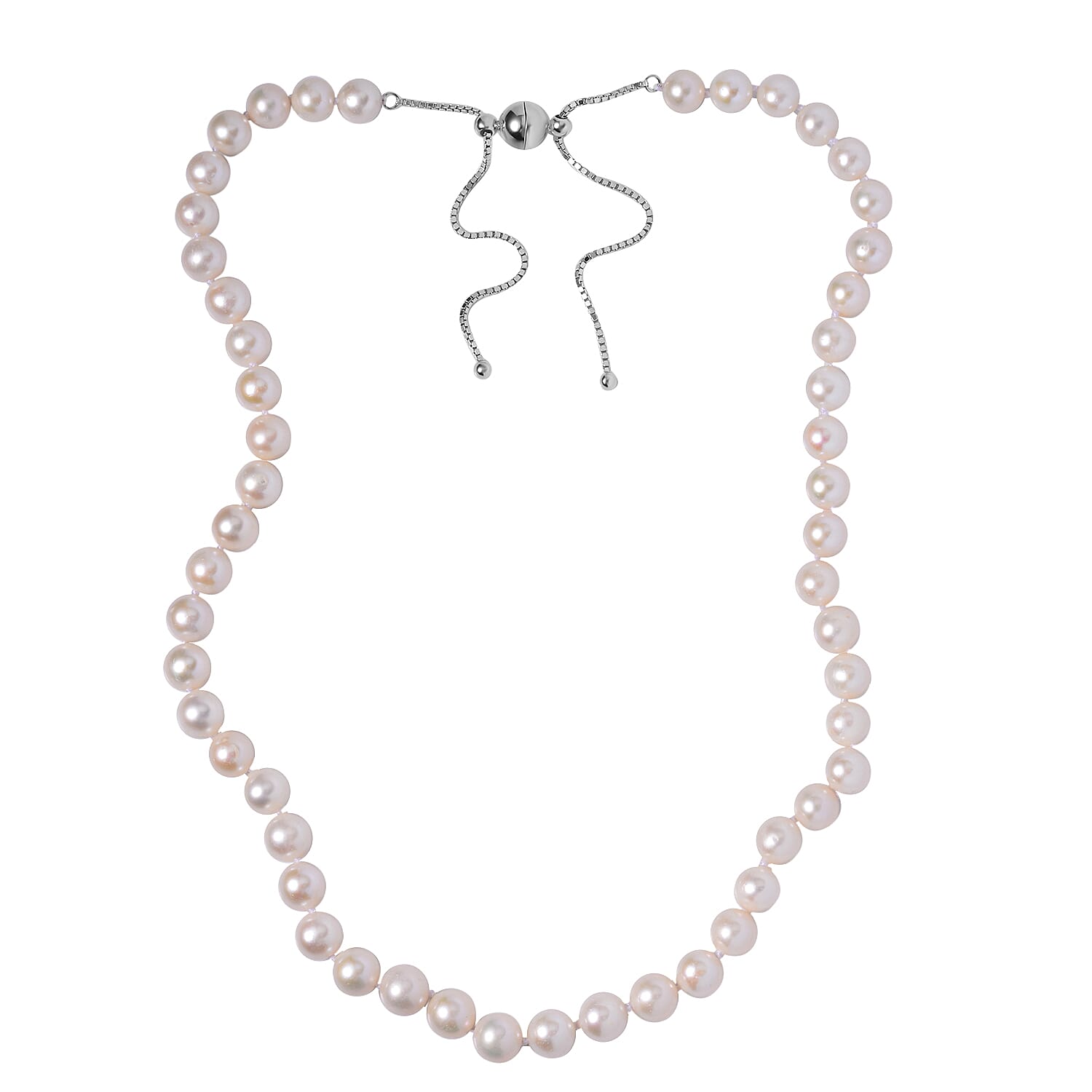 AAA Freshwater Pearl 8-9mm Necklace (18-21 Inches) in Rhodium Over Sterling Silver with Magnetic Clasp