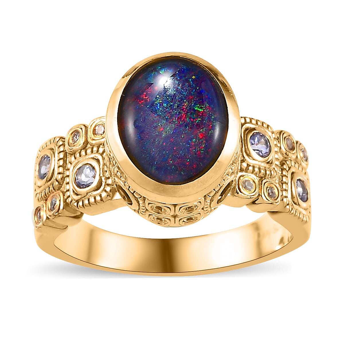 GP Celestial Dreams Collection Premium Boulder Opal Triplet and Multi Gemstone Ring in Vermeil Yellow Gold Over Sterling Silver 2.30 ctw
